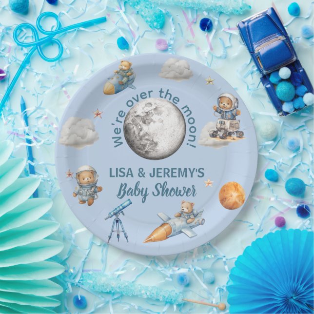 Assiettes En Carton  Teddy Bear Astronauts in Space Baby Shower (Fête)