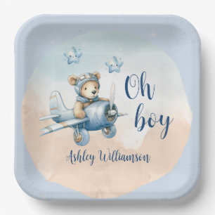 Assiettes En Carton Teddy Bear Aviator Oh Boy Baby shower