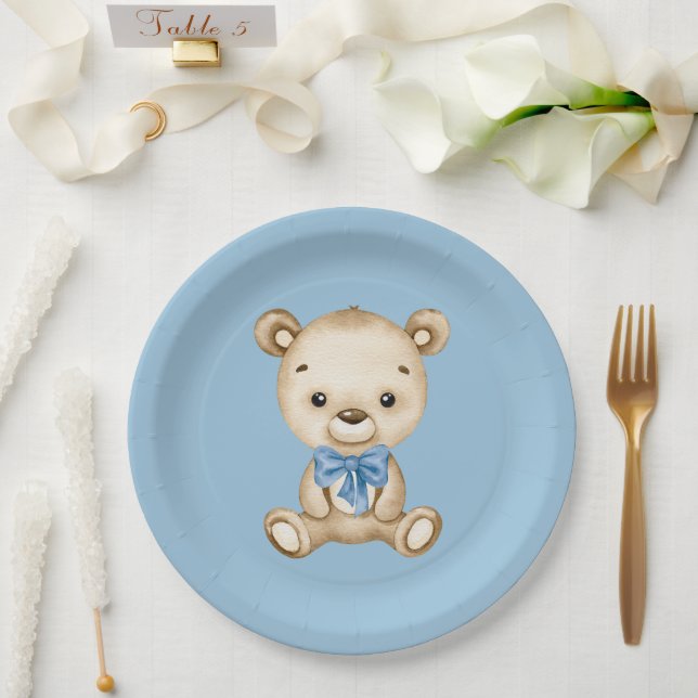 Assiettes En Carton Teddy Bear Baby Baby shower garçon (Mariage)