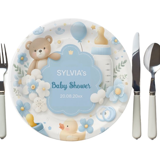 Assiettes En Carton Teddy Bear Baby Boy Douche (Créateur téléchargé)
