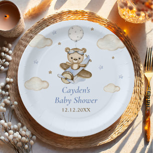 Assiettes En Carton Teddy Bear Balloon Boy Bearly Wait Baby shower