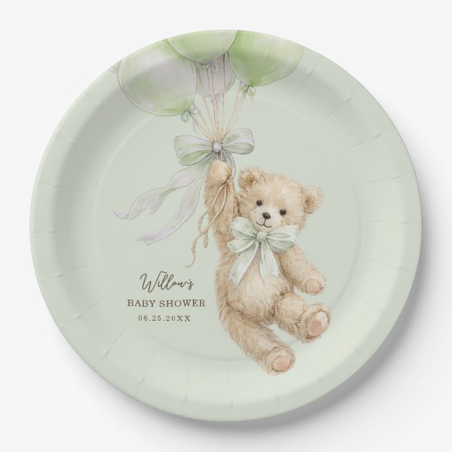 Assiettes En Carton Teddy Bear Balloons Baby Shower Paper Plates (Devant)