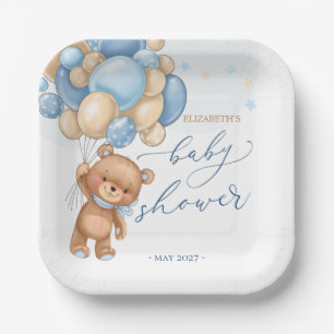 Assiettes En Carton Teddy Bear Bleu Ballons Baby shower Plaques de pap