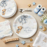 Assiettes En Carton  Teddy Bear Blue Balloons Clouds Baby Boy<br><div class="desc">This adorable baby shower paper plate features a sweet watercolor teddy bear with soft blue balloons and fluffy clouds, creating a charming and joyful design for a baby boy celebration. The gentle blue tones and cute teddy bear artwork bring a warm storybook style that fits perfectly with a teddy bear...</div>