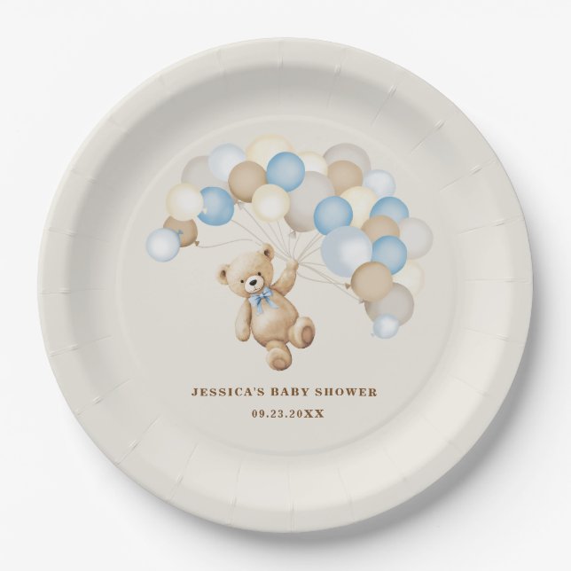 Assiettes En Carton Teddy Bear Boy Baby Shower (Devant)