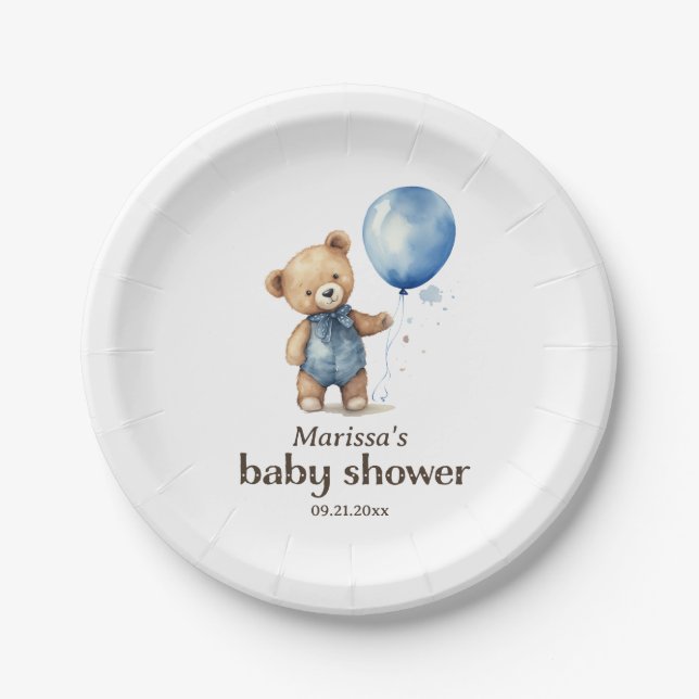 Assiettes En Carton Teddy Bear Boy Baby shower Plaque en papier (Devant)
