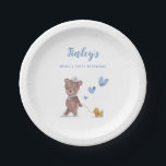 Assiettes En Carton Teddy Bear Boy Birthday Party<br><div class="desc">Cute teddy bear thème plat de papier pour la fête d'anniversaire garçon avec aquarelle illustration d'un petit dans un matelas de marin tirant un jouet de canard.</div>