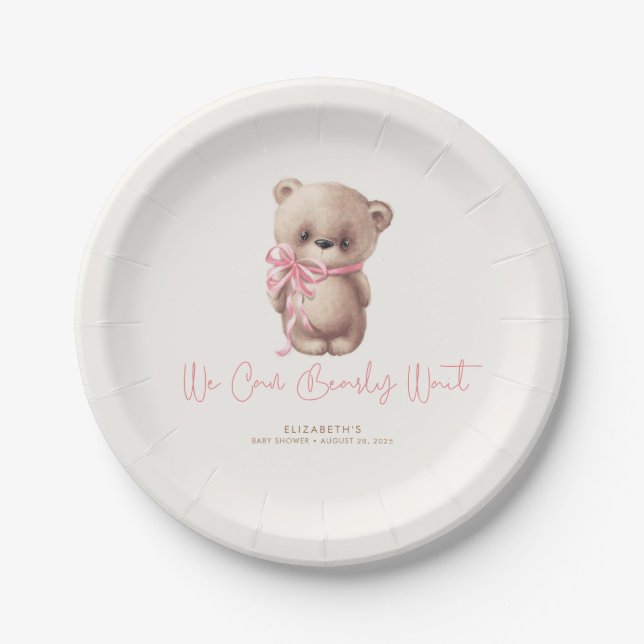 Assiettes En Carton Teddy Bear Brown et Baby shower rose (Devant)
