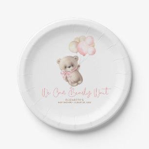 Assiettes En Carton Teddy Bear Brown et Baby shower rose