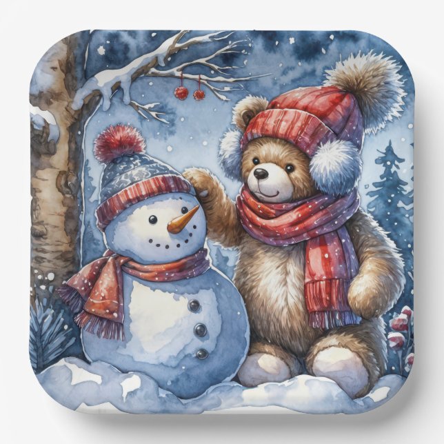 Assiettes En Carton Teddy Bear et Snowman (Recto)