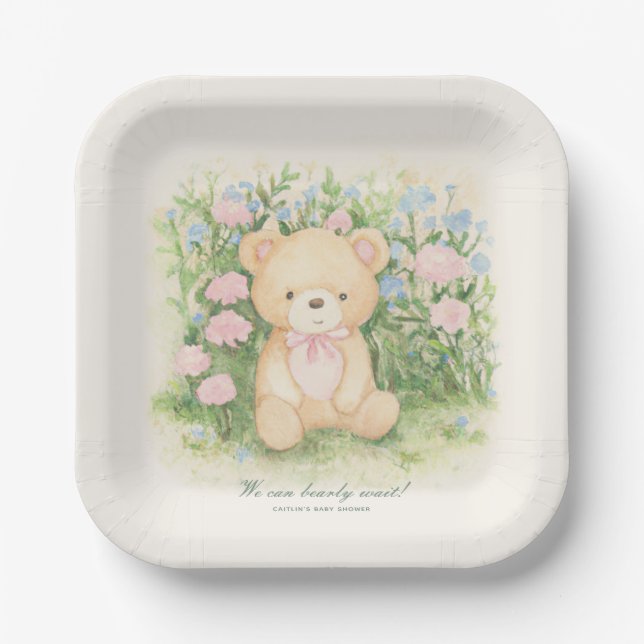 Assiettes En Carton Teddy Bear Garden Baby shower classique (Recto)