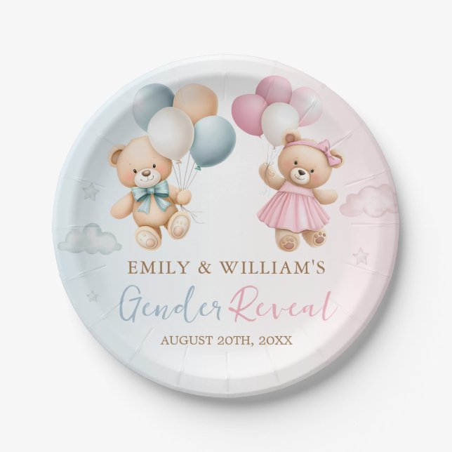 Assiettes En Carton Teddy Bear Gender Reveal Plate (Devant)