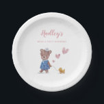 Assiettes En Carton Teddy Bear Girl Birthday Party<br><div class="desc">Plaque de papier de fête d'anniversaire pour fille en peluche mignonne avec l'aquarelle illustrant un petit en tenue de marin tirant un jouet de canard.</div>