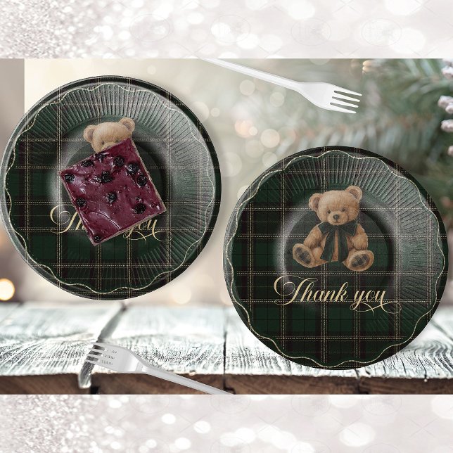 Assiettes En Carton Teddy Bear Green Tartan Paper Plate (Teddy Bear Green Tartan Paper Plate)