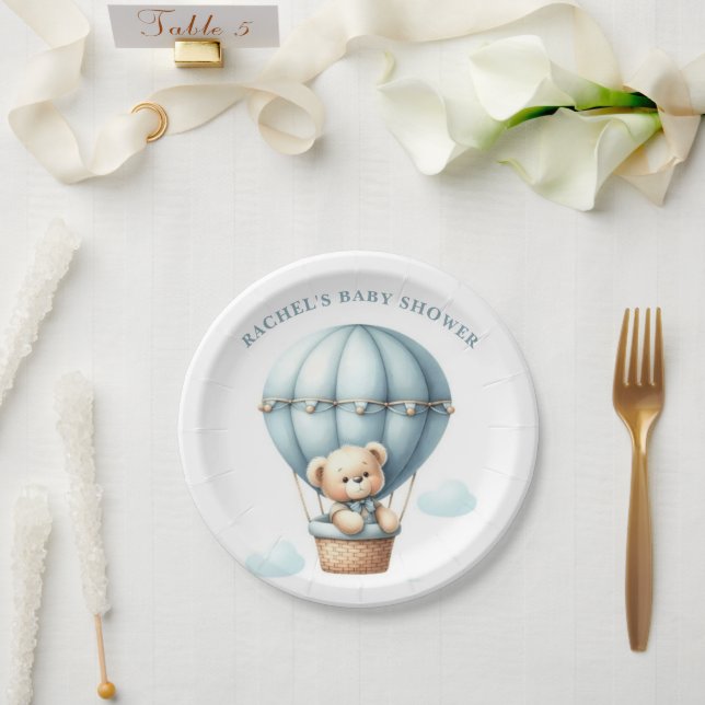 Assiettes En Carton Teddy Bear Hot Air Balloon Baby shower plaque de p (Mariage)