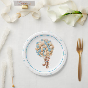 Assiettes En Carton Teddy Bear Hot Air Ballotte Baby shower Plaque