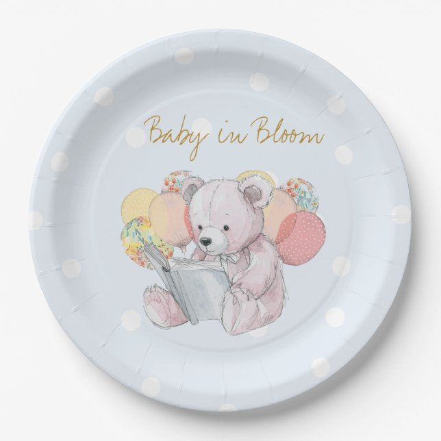 Assiettes En Carton Teddy Bear lit un livre Baby in Bloom (Devant)