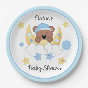 Assiettes En Carton Teddy Bear Lune Nuages Stars Baby Boy Douche