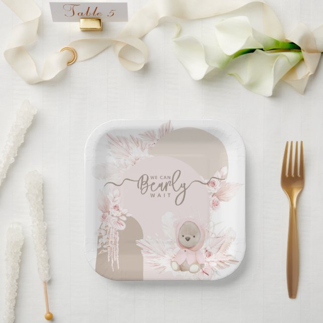 Assiettes En Carton Teddy Bear Moderne Boho Girl Baby shower (Mariage)