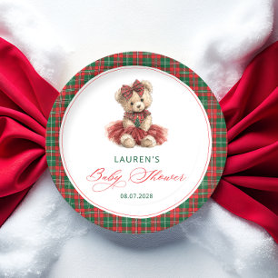 Assiettes En Carton Teddy Bear Noël Baby shower fille de Noël