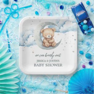 Assiettes En Carton Teddy Bear Stars et Baby shower de lune