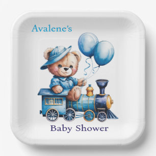Assiettes En Carton Teddy Bear sur un Baby shower de Garçon de train b
