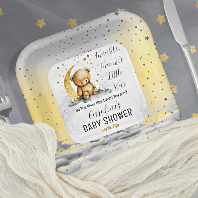 Assiettes En Carton Teddy Bear Twinkle Twinkle Little Star Baby shower (Create an enchanting baby shower with our Teddy Bear Twinkle Twinkle Little Star collection.  )