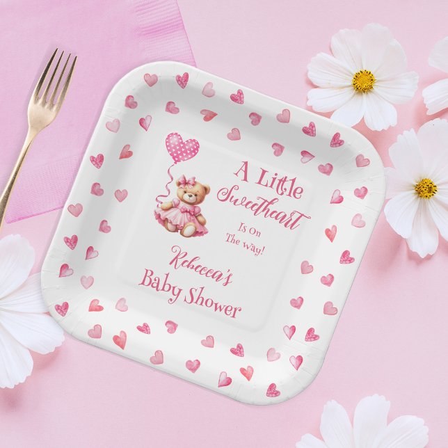 Assiettes En Carton Teddy Bear Un Petit Baby shower Fille Amoureuse (Teddy Bear Pink Hearts Girl Baby Shower Paper Plates - "A Little Sweetheart" Teddy Bear Collection)