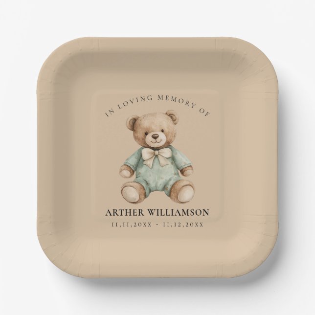 Assiettes En Carton Teddy Bear Watercolour Memorial Paper Plates (Recto)