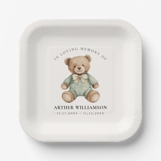 Assiettes En Carton Teddy Bear Watercolour Memorial Paper Plates (Recto)