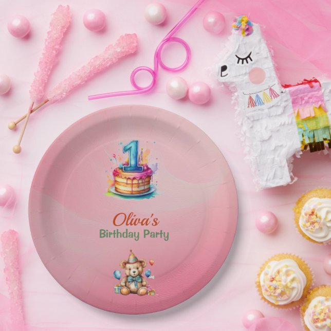 Assiettes En Carton Teddy Bear Whimsical 1er Plaques Papier Anniversai (Fête)