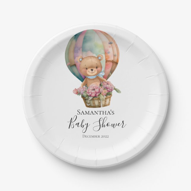 Assiettes En Carton Teddy Floral Boy air chaud Balloon Plaques en papi (Devant)