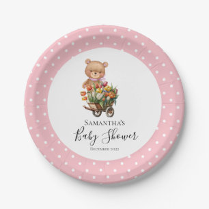 Assiettes En Carton Teddy Girl Foral Dots Rustiques Plaques de papier