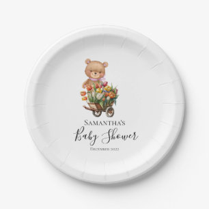 Assiettes En Carton Teddy Girl Foral Rustique Plaques de papier rose