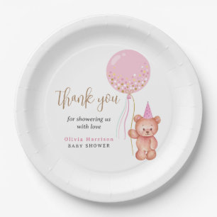 Assiettes En Carton Teddy ours rose Balloon fille Baby shower Merci