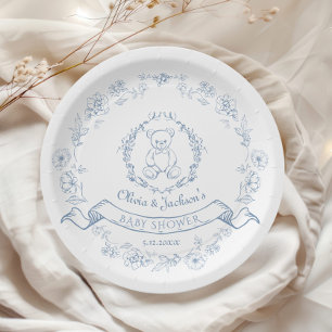 Assiettes En Carton Teddy ours Vintage Chinoiserie Baby shower de cour