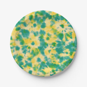 Assiettes En Carton Teinture Abstraite à l'aquarelle verte et jaune