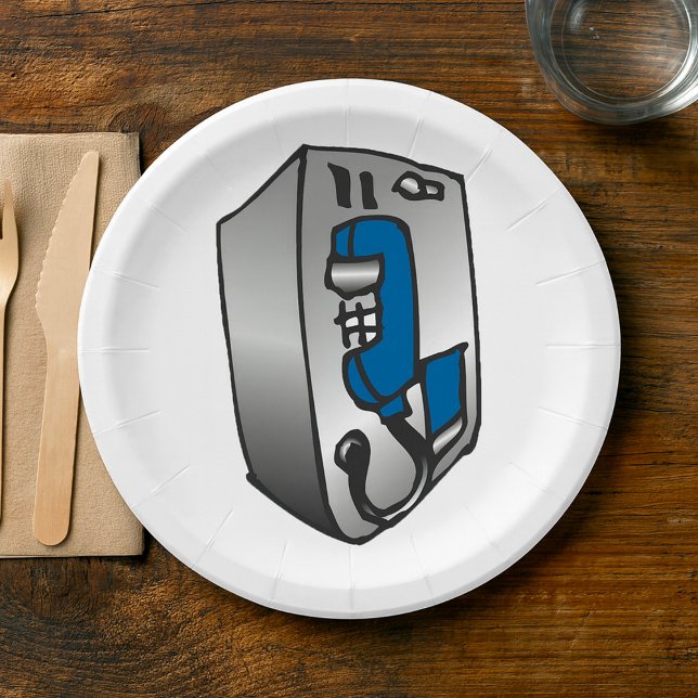 Assiettes En Carton Téléphone Payphone bleu (Créateur téléchargé)