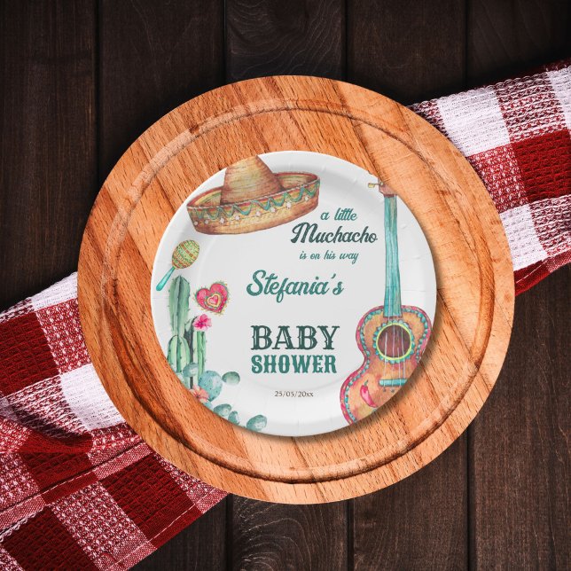 Assiettes En Carton Temple de petit baby shower de muchacho mexicain (Mexican fiesta little muchacho baby shower template paper plates personalized tableware decor )