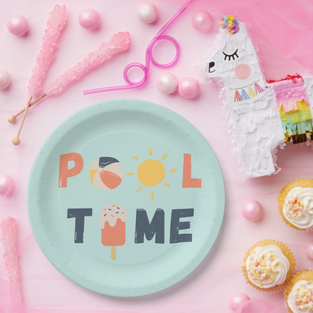 Assiettes En Carton temps de la piscine. Plaques et fournitures de par (Fête)