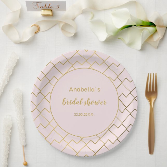 Assiettes En Carton Tendance Chic Géométrique Golden Blush Rose (Mariage)