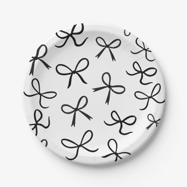 Assiettes En Carton Tendance Jolies Petites Nœuds Papillon Noirs Blanc (Devant)