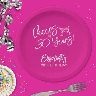 Assiettes En Carton Tendance rose Whimsical main tiré 30e anniversaire
