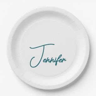 Assiettes En Carton Tendance sarcelle foncée Moderne Minimaliste Nom é