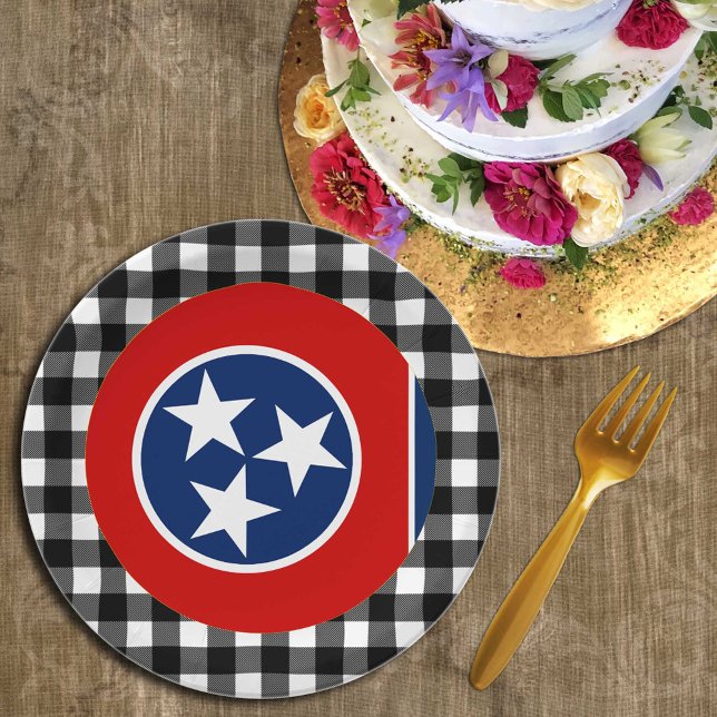 Assiettes En Carton Tennessee Plate, buffalo plaid USA, drapeau du Ten (Créateur téléchargé)