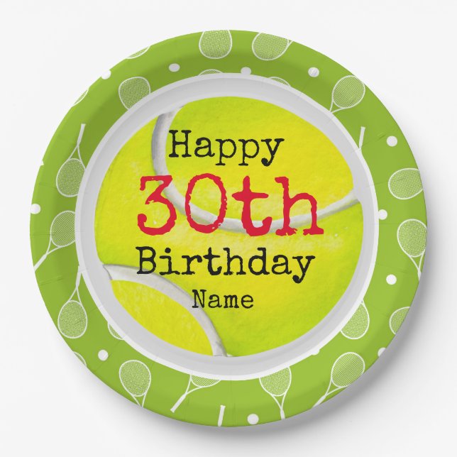 Assiettes En Carton Tennis 30e anniversaire avec balle de tennis et no (Devant)