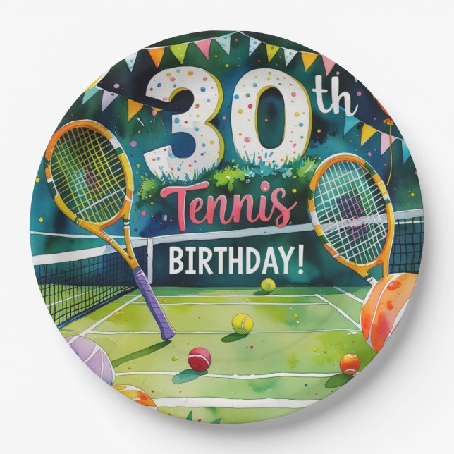 Assiettes En Carton Tennis 30e anniversaire thème (Devant)