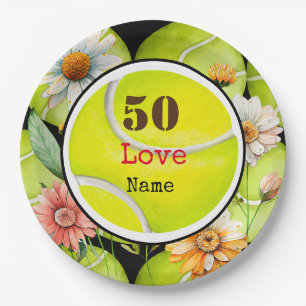 Assiettes En Carton Tennis 50e Anniversaire balle avec Daisy Flowers