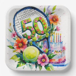 Assiettes En Carton Tennis 50e Anniversaire balle de tennis et nombre