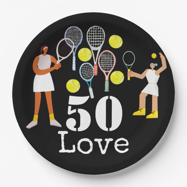 Assiettes En Carton Tennis 50e Anniversaire balle de tennis et nombre  (Devant)